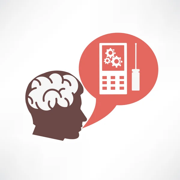 Cerebro en la cabeza y el icono del teléfono celular — Archivo Imágenes Vectoriales