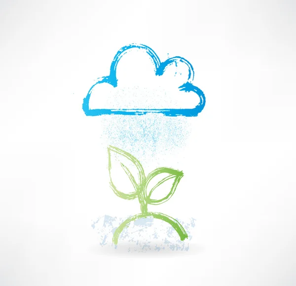 Icoon met regenachtige wolk en plant — Stockvector