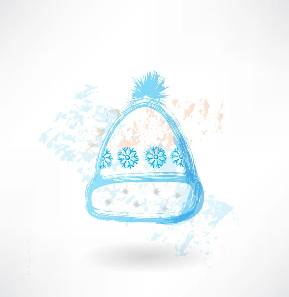 Kar taneleri grunge simgesi ile kış şapka — Stok Vektör