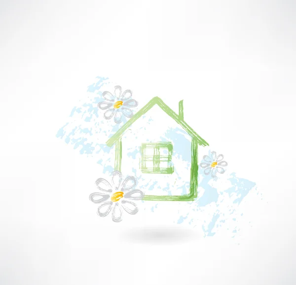 Huis en bloem grunge-pictogram — Stockvector