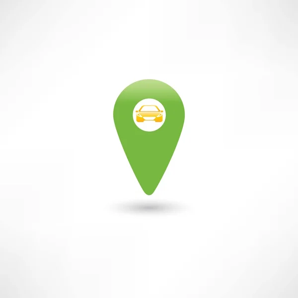 Marca de GPS verde con un coche — Vector de stock