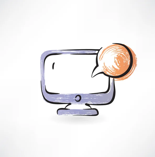 Monitor und Bubble Speech Grunge Ikone — Stockvektor