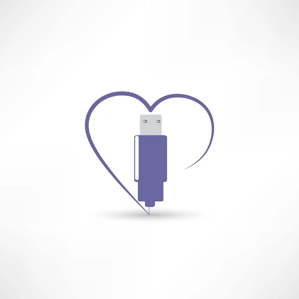 Usb in the heart icon — Stock Vector