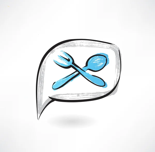 Spoon and fork in the speech bubble grunge icon — Stock Vector