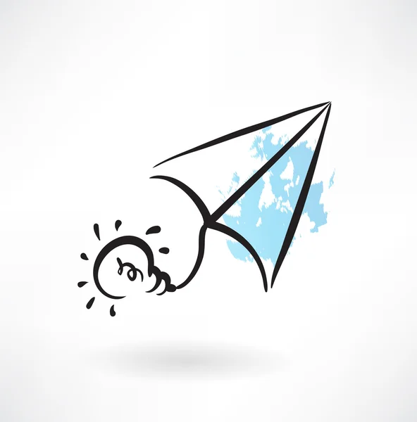 Paper airplane and light bulb grunge icon — Stock Vector