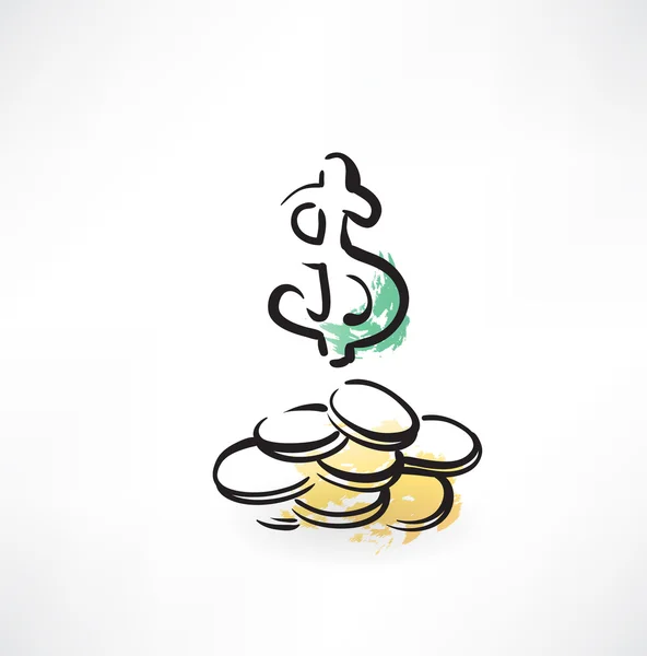 Dólar monedas icono grunge — Vector de stock