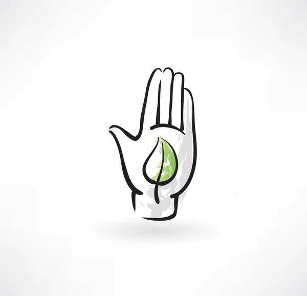 Mano y hoja icono grunge — Vector de stock