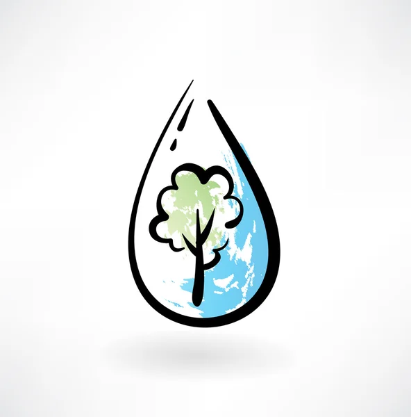 Tree in the water drop grunge icon — Stock Vector