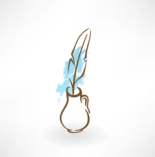 Pluma en el icono del jarrón grunge — Vector de stock