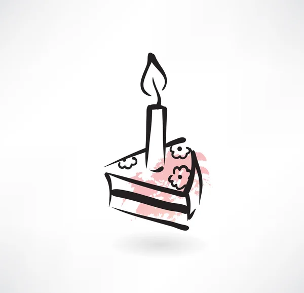 Torta e candela icona grunge — Vettoriale Stock