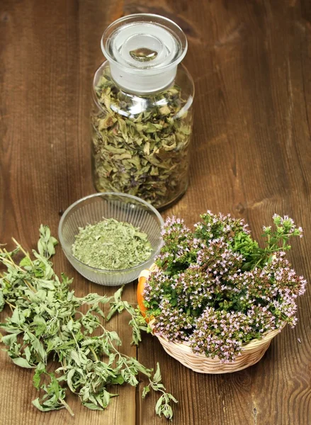 Fresh and dried herbs — Stock Photo, Image