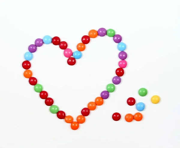 Sweet Heart Made Colored Smarties Chocolate Candies Shape Heart White — Stock Photo, Image