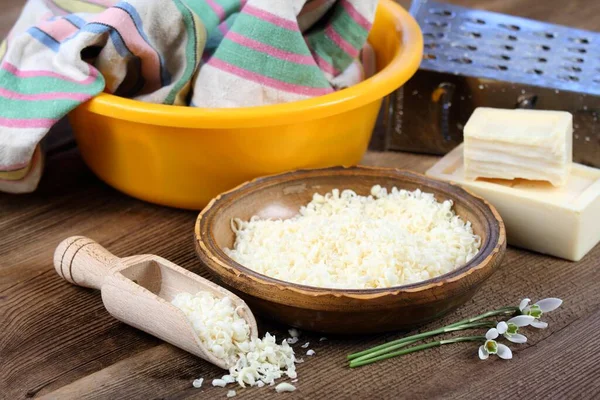 Sabão Ralado Para Lavagem Natural Maneira Ecológica Lavar Roupa Bom — Fotografia de Stock