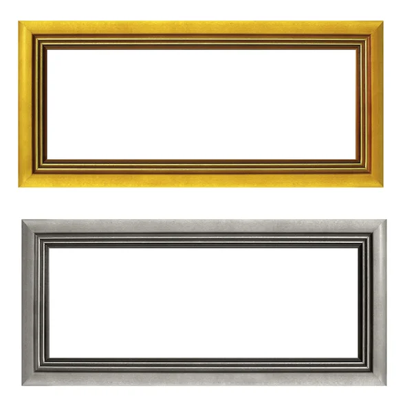 Empty golden and silver picture frames isolated — Stockfoto