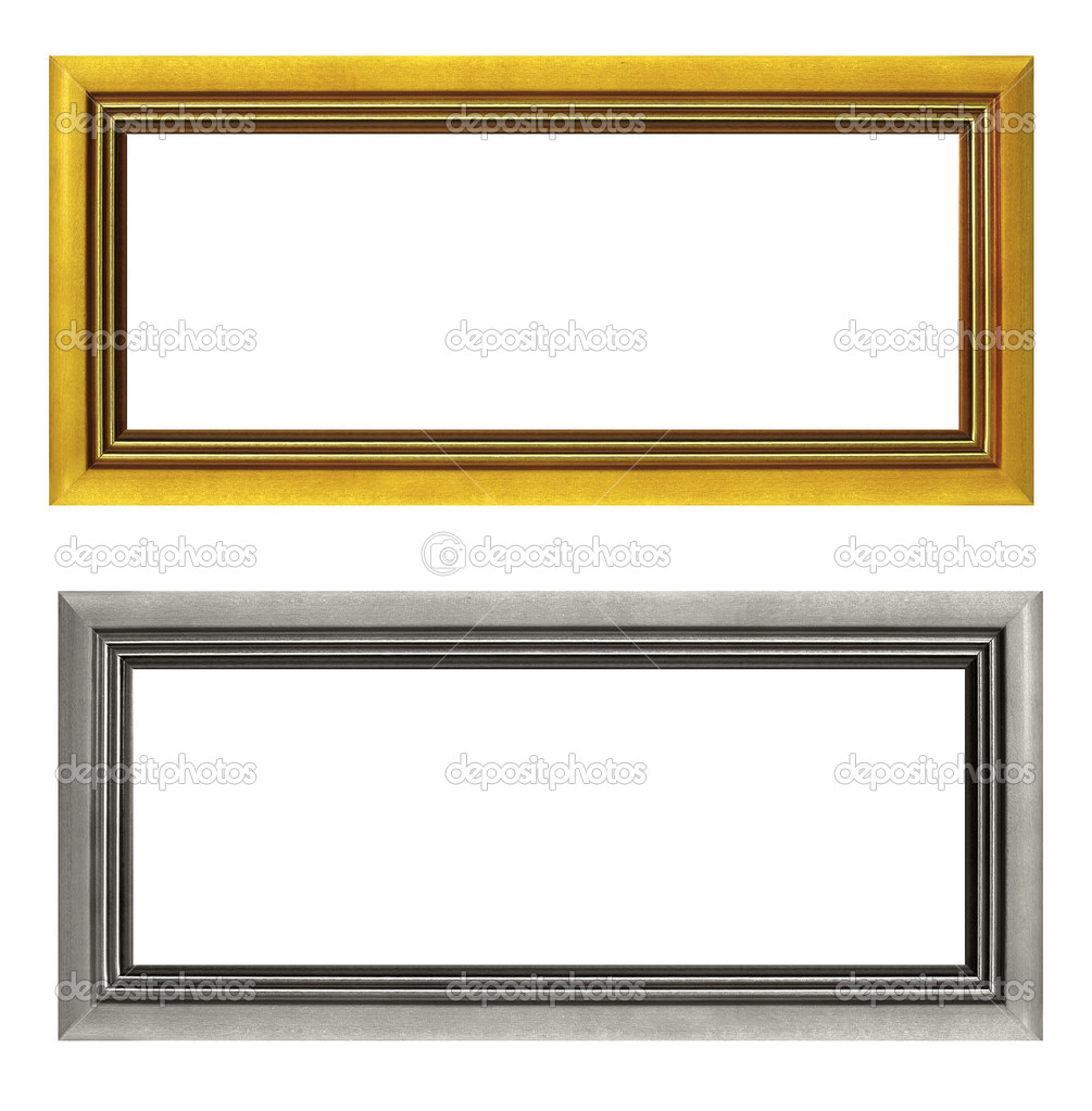 Empty golden and silver picture frames isolated