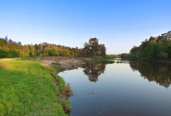 Paysage forestier avec ciel bleu clair et rivière — Photo