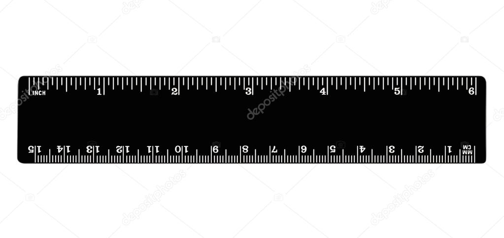 Black ruler isolated, inches, centimeters, milimeters, imperial