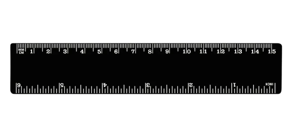 Czarny władca na białym tle, cale, centymetry, milimetry, imperial — Zdjęcie stockowe