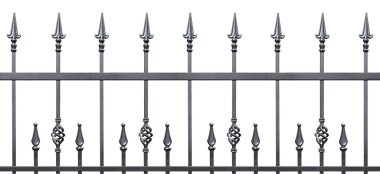 Forged decorative fence isolated horizontal panorama, large panoramic silhouette, wrought iron fleur-de-lis lattice clipart