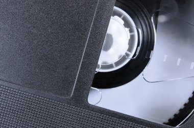 VHS Tape Macro Closeup, large detailed black retro videotape cassette clipart