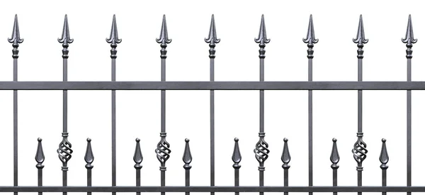 Forged decorative fence isolated horizontal panorama, large panoramic silhouette, wrought iron fleur-de-lis lattice — Stock Photo, Image