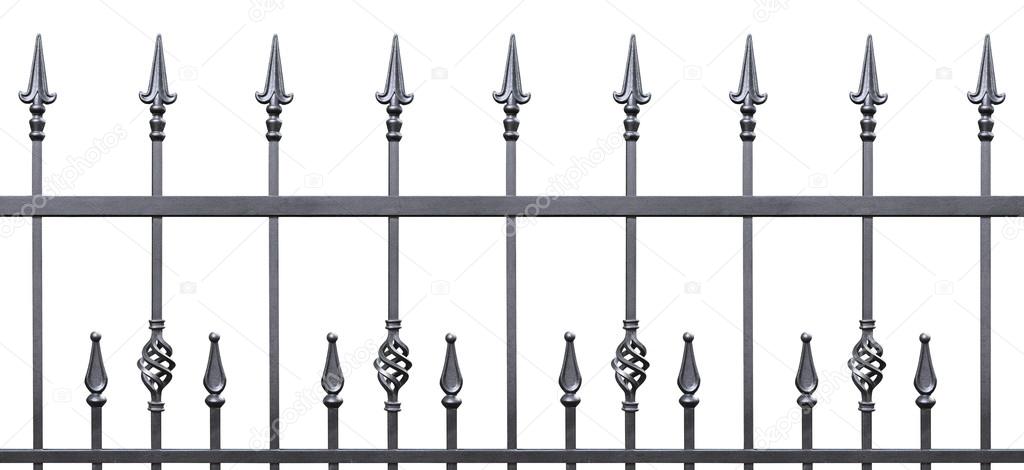 Forged decorative fence isolated horizontal panorama, large panoramic silhouette, wrought iron fleur-de-lis lattice