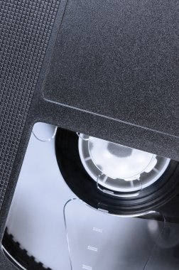 VHS kaset makro closeup büyük detaylı siyah retro video kasedi cas