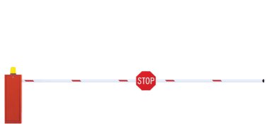 Gated yol engeli gülümsemek, beyaz ve kırmızı, otoyol trafik paralı otoyol durdurmak ve araç güvenlik noktası gateway, sakatlık uyarı işareti ve sarı beacon flaş ışığı karayolu geçidi bar, gated izole