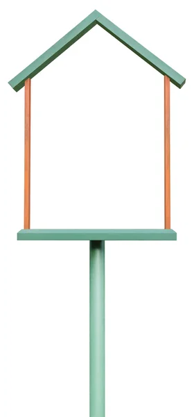 Placa de sinalização em branco, espaço de cópia isolado no verde e no ocre Fr de madeira — Fotografia de Stock