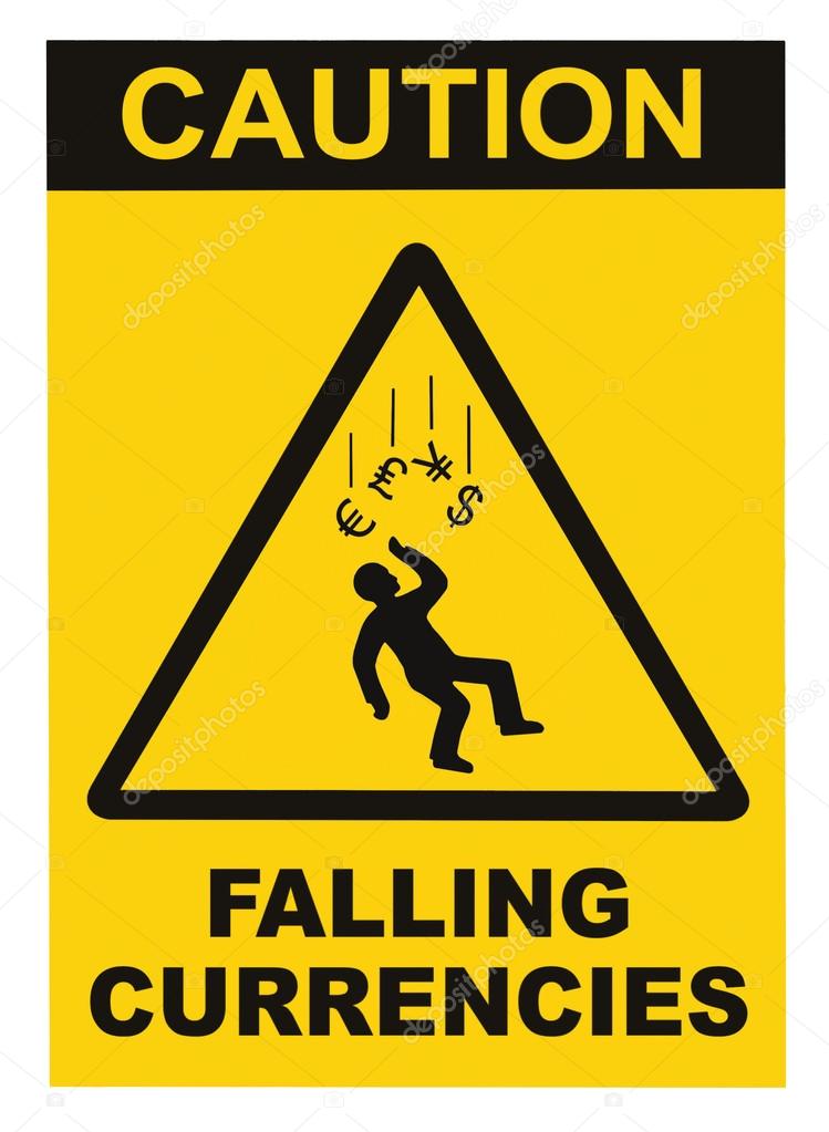 Caution Falling Currencies Warning Sign Isolated Macro