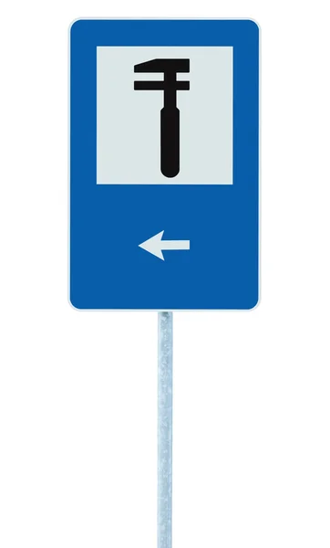 Auto Car Repair Shop Icon, Vehicle Mechanic Fix Service Garage Road Traffic Sign Roadside Pole Post Signage, Isolated, Black Arrow Pointer Left — Stock Photo, Image
