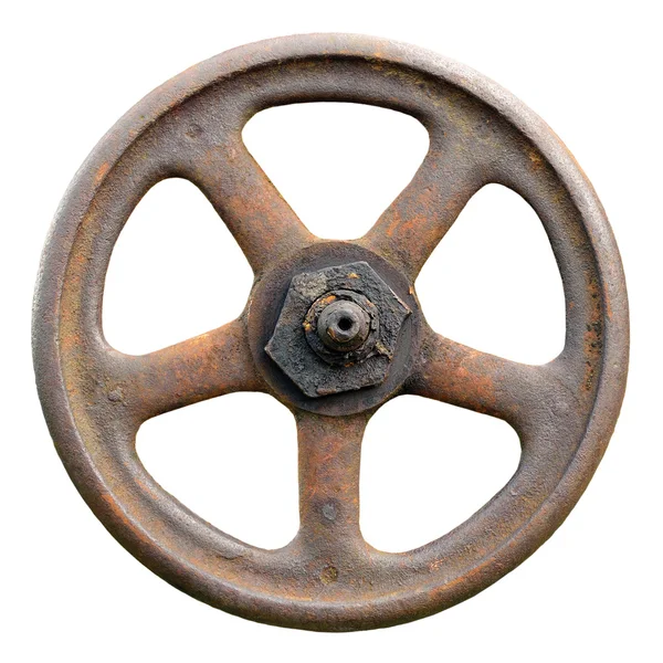 Промышленное колесо клапана и стебель, выветриваемая задвижка задвижки задвижки задвижки Макро изолированный — стоковое фото