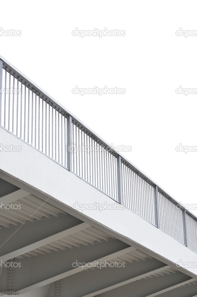 Steel bridge girder span, blue grey metal pillar rails, modern c