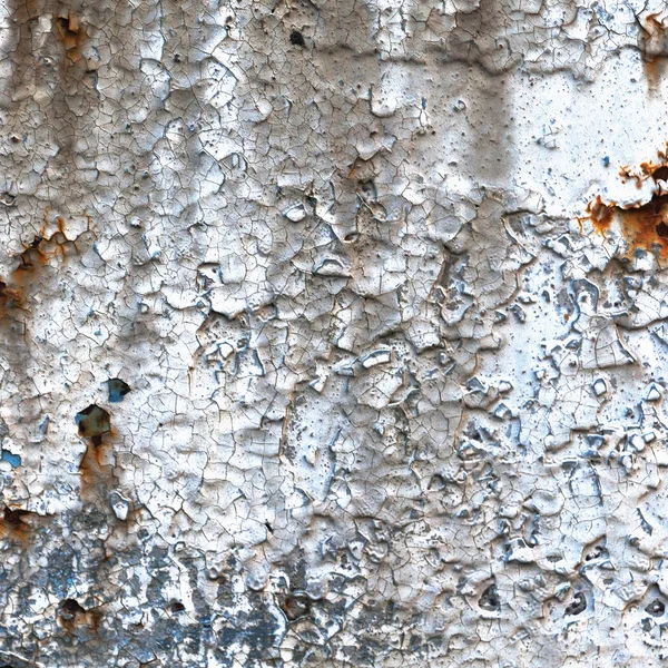 Velho envelhecido resistido grunge ferrugem cor-casca ferrugem textura metálica, macro closeup detalhado, natural ferrugem textura grão grungy pintado padrão de fundo metálico, cinza brilhante, azul branco — Fotografia de Stock