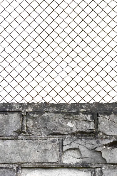 Rusty Wire Mesh Fence Dark White Grey Fine Brick Wall — Stock Photo, Image