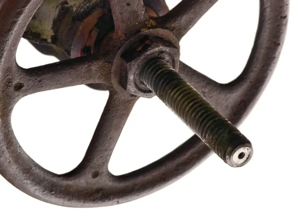 Irrigatie Het Landbouwbedrijf Sproeier System Valve Wheel Rusty Stem Geïsoleerde — Stockfoto