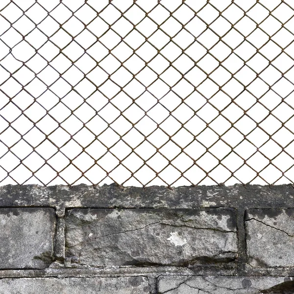 Rusty Wire Mesh Fence Dark White Grey Fine Brick Wall — Stock Photo, Image