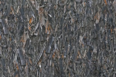 Eski usul eskimiş iplikçik tahtası OSB yonga deseni, grungy gri dikey desen, yatay kırsal makro yakın plan, geniş detaylı koyu dokulu gru grunge mahvolmuş ahşap arka plan fotokopi alanı, siyah, taupe, kahverengi sarı bej detay