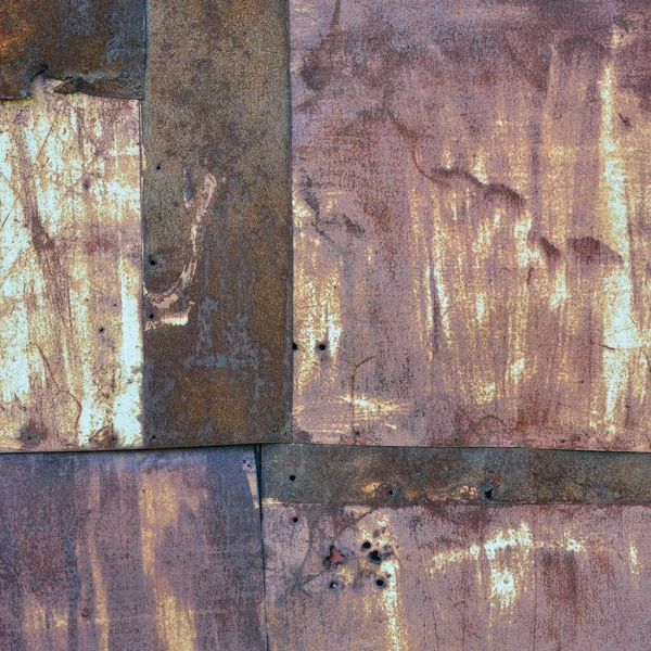 Velho Envelhecido Resistente Enferrujado Corroído Casaco Ferro Folhas Textura Padrão — Fotografia de Stock