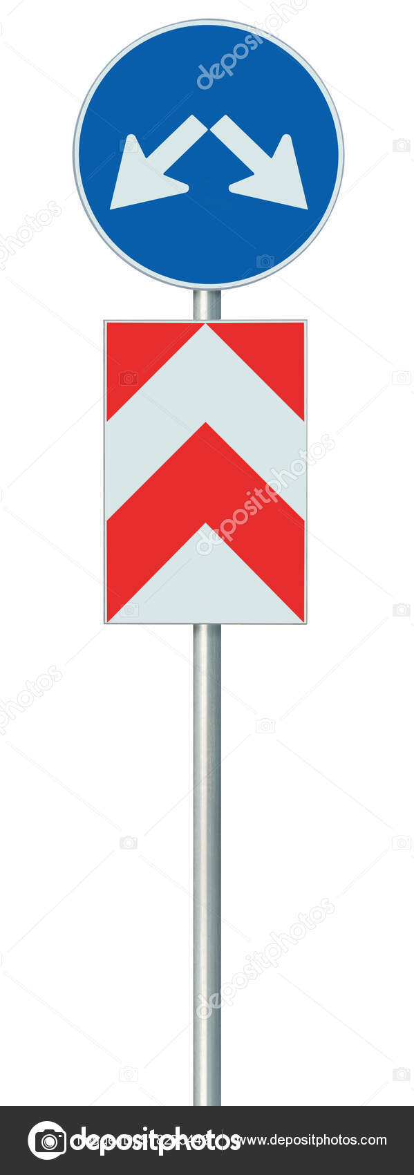Mandatory Keep Right Left Hand Side Drive Obstacle Detour Road — stockfoto  © Kaspri #578275442, image size:599x1700