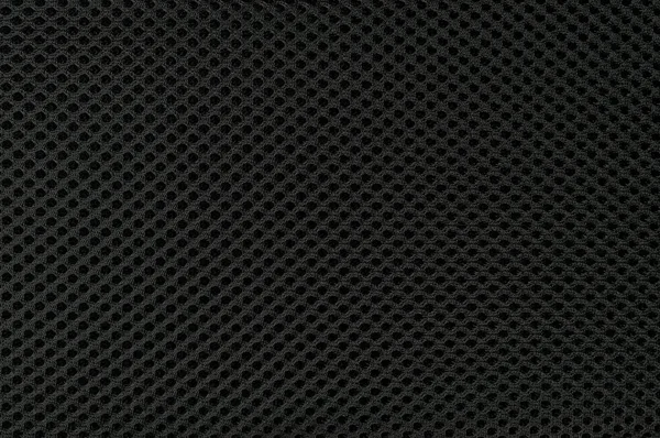 采购产品黑色尼龙网织物背景结构 大型的详细结构横向宏观的衣服 抽象的天然合成图案 深色涤纶织物网 空白的空白复制空间平铺 — 图库照片