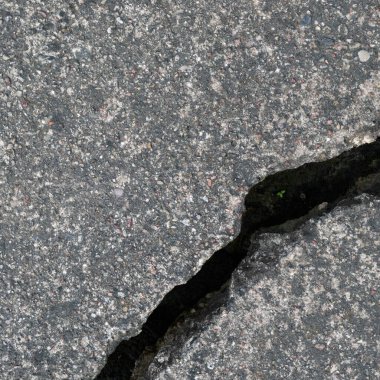 Old aged weathered cracked grey black tarmac texture pattern, large detailed damaged textured asphalt grungy background flat lay, tiny green leaves, shoots, sprouts, horizontal rough grained broken pattern macro closeup grunge copy space
