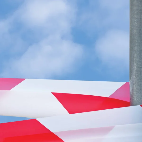 Large Red White Cross Ribbon Barricade Tape Copy Space Detailed — Stockfoto