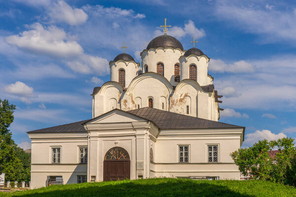 St. Nicholas Cathedral at Yaroslav's Court in Velikiy Novgorod, Russia. Summer landscape with architectural landmark. Monument of ancient russian architecture. UNESCO world heritage site.
