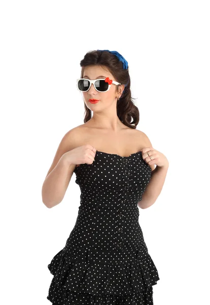 Prachtige stijl van de pin-up model poseren op witte achtergrond — Stockfoto