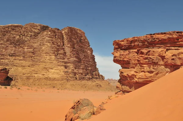 The  landscape of the Wadi Rum desert in Jordan where the most Mars like terrain on earth.