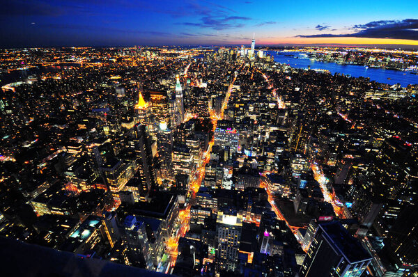 Night view over Manhattan, New York, USA