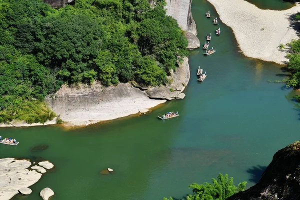 Foto Van Bamboe Vlotten Drijven Rivieren Wuyi Mountain Provincie Fujian — Stockfoto