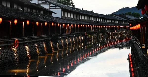 Night View Photo Traditional Chinese Style Corridor Traditional Chinese Lanterns — Fotografia de Stock