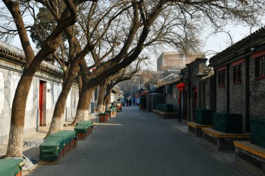 Geleneksel Hutong fotoğrafı 24 Ocak 2020 sabahı Pekin, Çin 'de çekildi.
